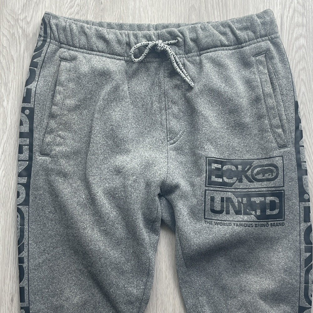 Ecko ULTD Gray Jogger Sweatpants Fleece Rhino Drawstring Mens Size Small Y2K